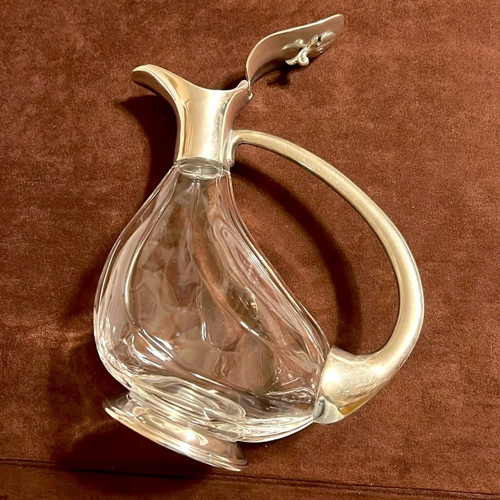 JEAN GOARDERE VINTAGE 1960 Elegant Glass and Tin Carafe, Ewer, Decanter, Pitcher